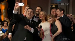 Simon and co-host Laura Whitmore take a selfie at the IFTAs